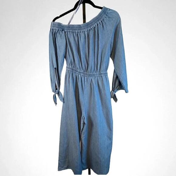 MICHAEL Michael Kors Off-Shoulder Cropped Chambray Jumpsuit Light Cadet Wash XS - Picture 5 of 6